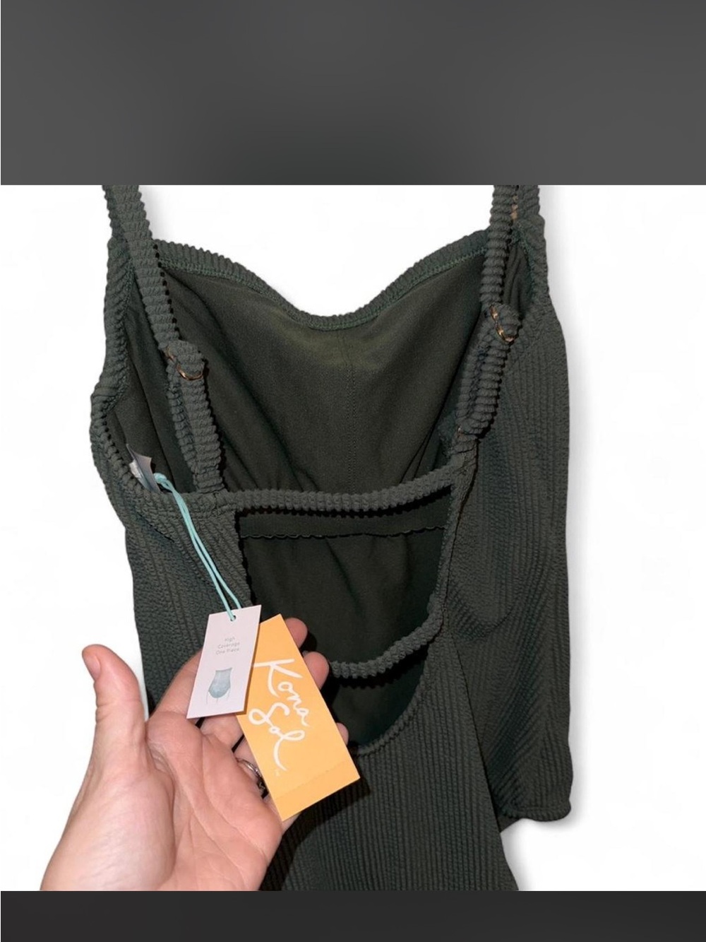 Kona Sol Olive Green Ribbed One-Piece Swimsuit - Picture 7 of 8